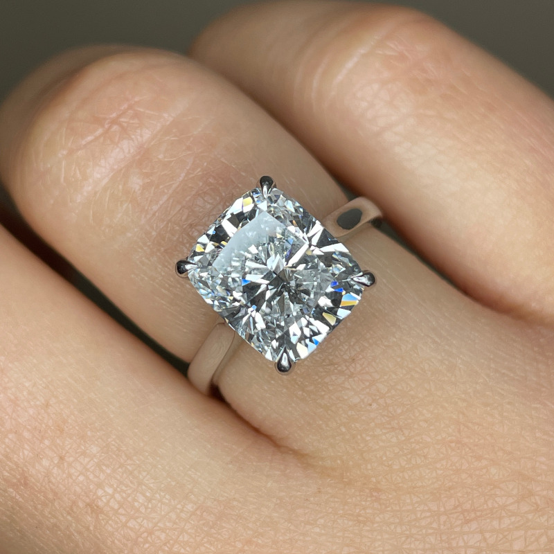 Elongated Large Cushion Solitaire Diamond Engagement Ring