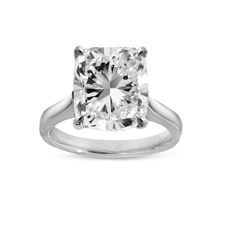 Elongated Large Cushion Solitaire Diamond Engagement Ring