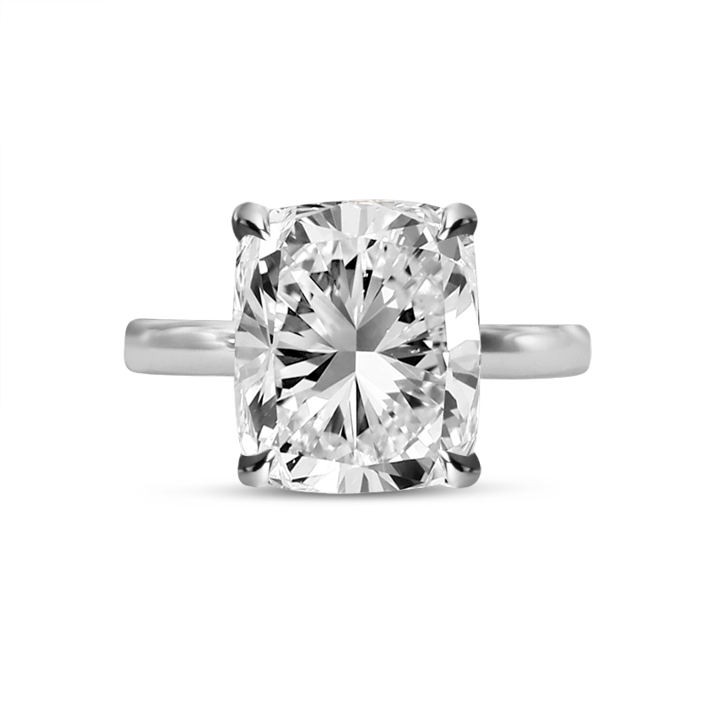 Elongated Large Cushion Solitaire Diamond Engagement Ring
