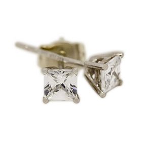 18kt White Gold Four Claw 0.80ct Total Princess Cut Diamond Earring Studs