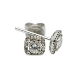 18kt White Gold Square Halo 0.50ct Total Diamond Earring Studs