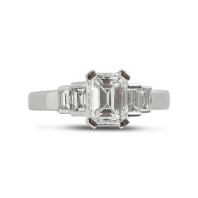 Art Deco Emerald Cut and Four Baguettes Diamond Engagement Ring Top View