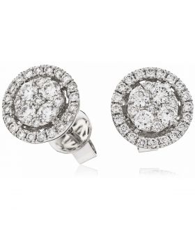 18kt White Gold Round Halo 0.30ct Total Diamond Earring Studs