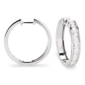 Baguette Cut Diamond Channel Set Hoop Earrings 
