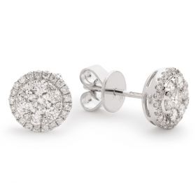 18kt White Gold Round Halo 0.30ct Total Diamond Earring Studs