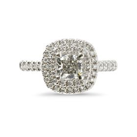 Cushion Cut Double Halo Diamond Engagement Ring Top View