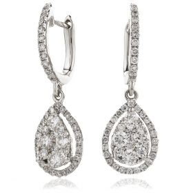 Open Halo Pave Drop Hoops Diamond Earrings