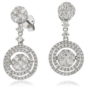 2 Row Round Moveable Drop Diamond Earrings