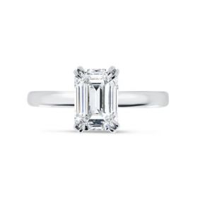 Four Claw Solitaire Emerald Cut Diamond Engagement Ring Top View