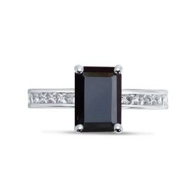 Black Diamond Emerald Shape Princess Channel Set Engagement Ring