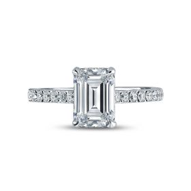 Emerald Cut Shoulder Set Diamond Engagement Ring Top View.jpg