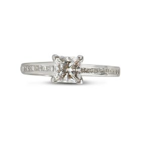 Four Claw Princess Cut Channel Setting Diamond Engagement Ring Top View