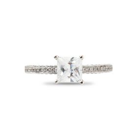 Four Claw Princess Cut Pave Setting On Inner Sides of The Diamond Engagement Ring Band Top View