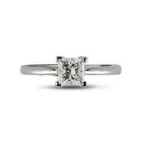  Four Claw Princess Cut Tapered Band Diamond Engagement Ring top view