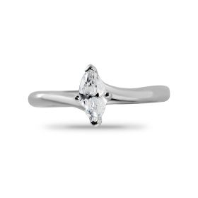 Four Claw Solitaire Twist Marquise Cut Diamond Engagement Ring Top View