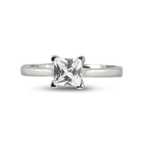 Four Claw Tapered Band Princess Cut Slight Twist Engagement Ring Top View