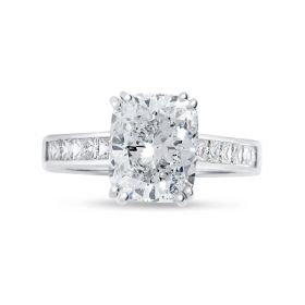 Large Cushion Channel Set Princess Band Diamond Engagement Ring