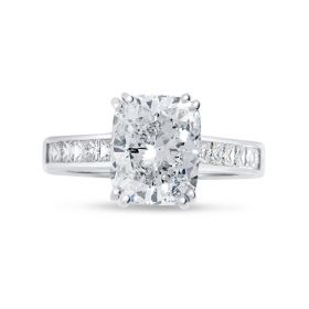 Large Cushion Channel Set Princess Band Lab Grown Diamond Engagement Ring
