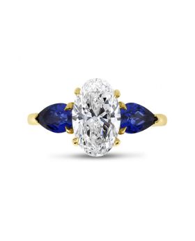 Oval Cut Side Trilliant Diamond Engagement Ring Side View