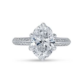 Six Claw Knife Edge Oval Pave Diamond Engagement Ring