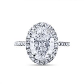 Oval Cut Micro Setting Diamond Halo Engagement Ring Top View