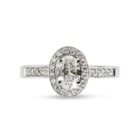 Oval Cut Diamond Halo Pave Setting Engagement Ring Top View