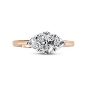 Oval Cut Side Trilliant Diamond Engagement Ring Side View