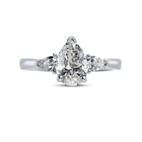 Pear Cut With Pair of Pear Shape Side Stones Diamond Engagement Ring Top View