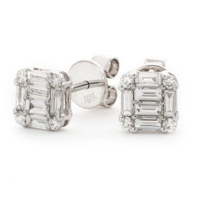 Round And Baguette Cuts Diamond Earrings Studs