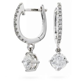 Solitaire Drop Hoops Diamond Earrings