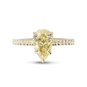 Yellow Gold Five Claw Pear Shaped Micro Setting Diamond Engagement Ring Top View