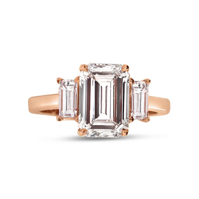 5ct Emerald-cut Three-Stone Engagement Ring | Earthena Jewelry