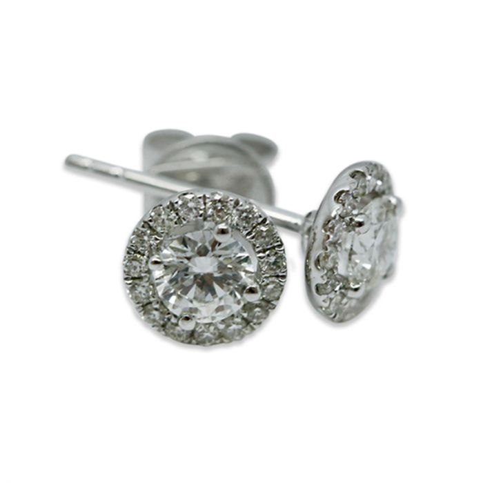 18k White Gold 1ct Total Round Halo Setting Diamond Earring Studs