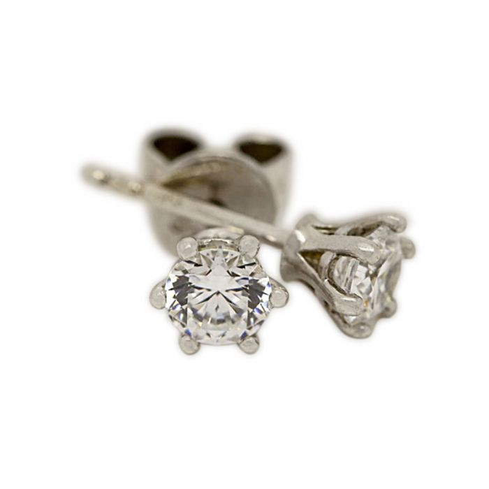 18k White Gold Six Claw 0.50ct Total Diamond Earring Studs