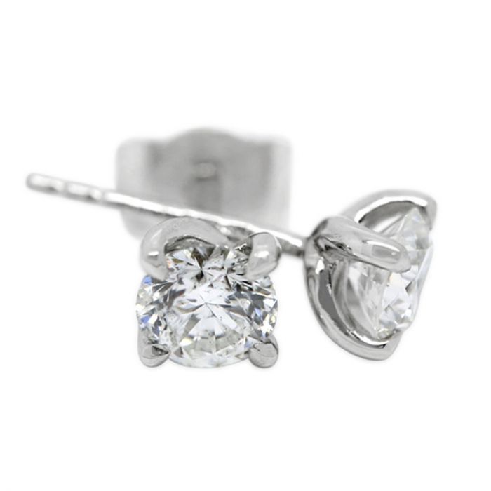 18k White Gold Four Claw Twist 1ct Total Diamond Earring Studs