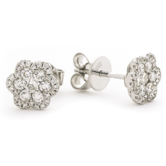 Halo Flower Shape Diamond Earrings Studs