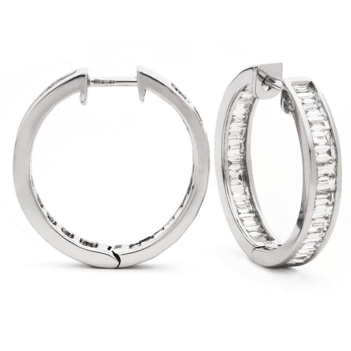 Baguette Cuts Channel Set Diamond Hoops Earring