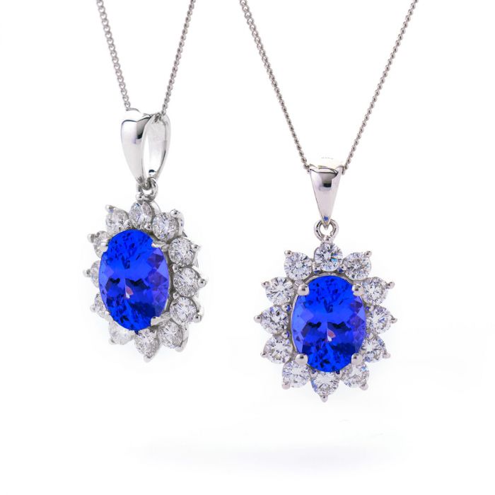 Oval Tanzanite 12 Stone Cluster Diamond Pendant