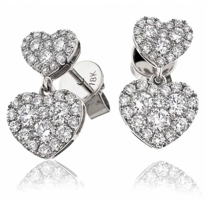 Heart Shape Double Pave Diamond Drops Earrings