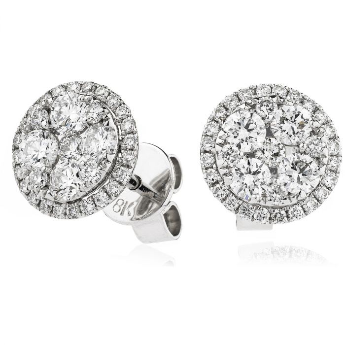 Medium Halo Pave Set Diamond Earring Studs