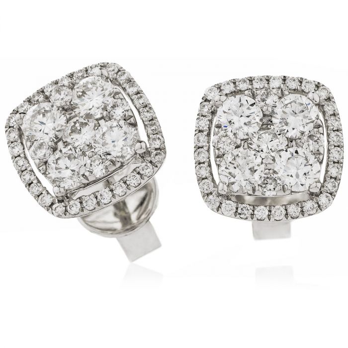 Cushion Shape Pave Set Diamond Earrings Studs