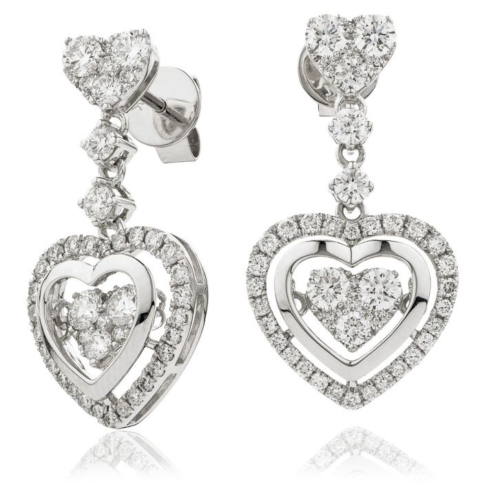 Heart Shape Moveable Drop Diamond Earrings