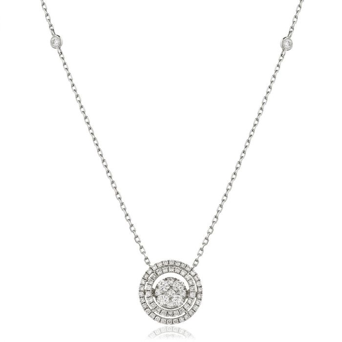 Fixed Diamond Set Chain Double Halo Diamond Pendant