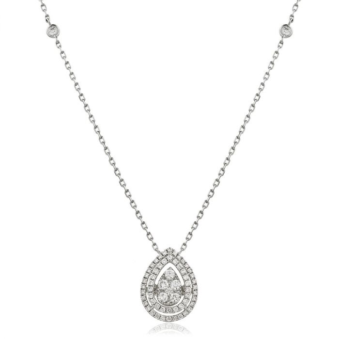 Fixed Diamond Set Chain Pear Halo Diamond Pendant