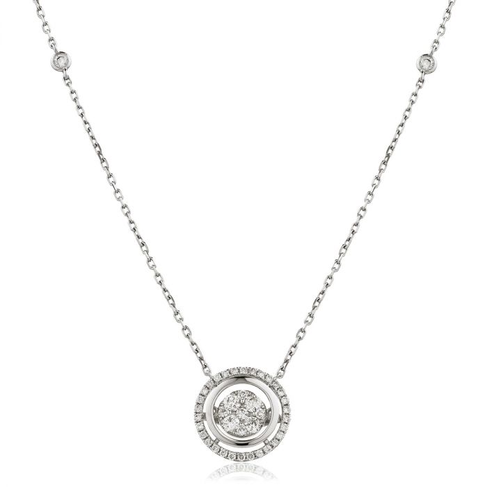 Fixed Diamond Set Chain Halo Diamond Pendant