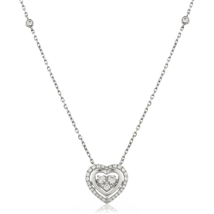 Fixed Diamond Set Chain Heart Halo Diamond Pendant