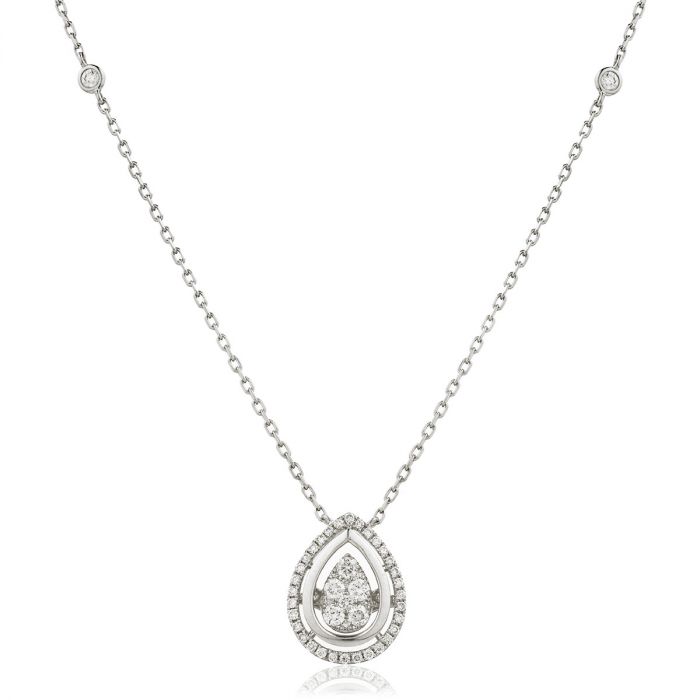 Fixed Diamond Set Chain Pear Diamond Pendant