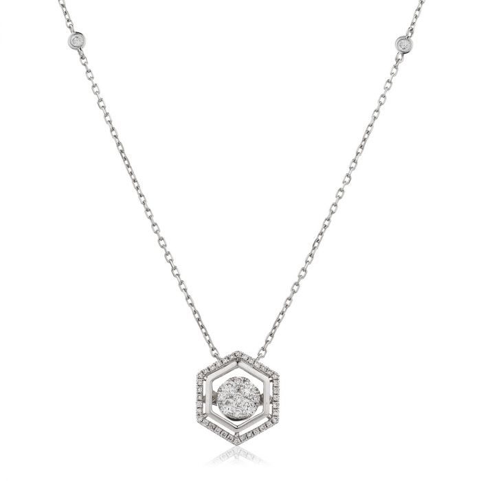 Chain Outer Halo Hexagon Diamond Pendant