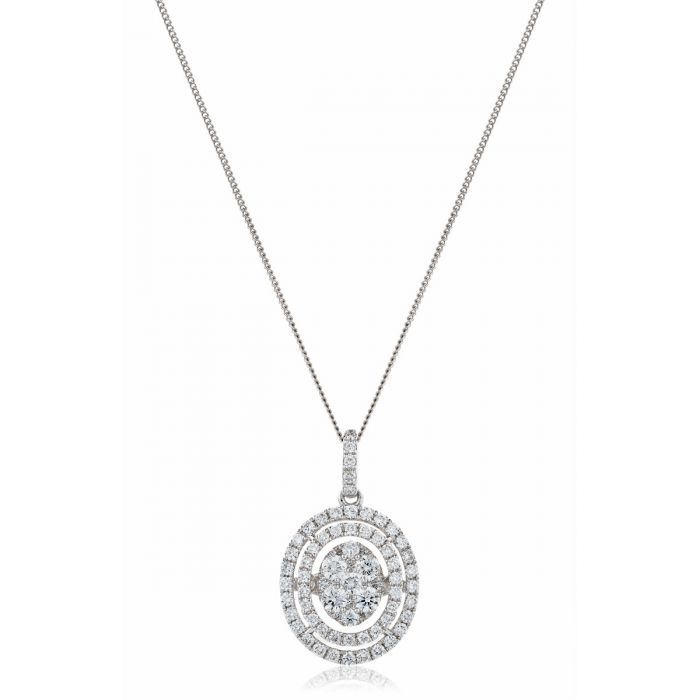 Oval Shaped Double Halo Diamond Pendant