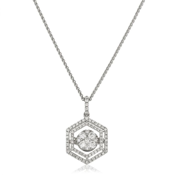 Double Halo Hexagon Diamond Pendant
